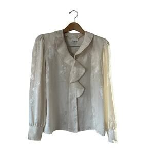 Vintage 80s Nicola Floral Print Ruffle Front Blouse Size 12